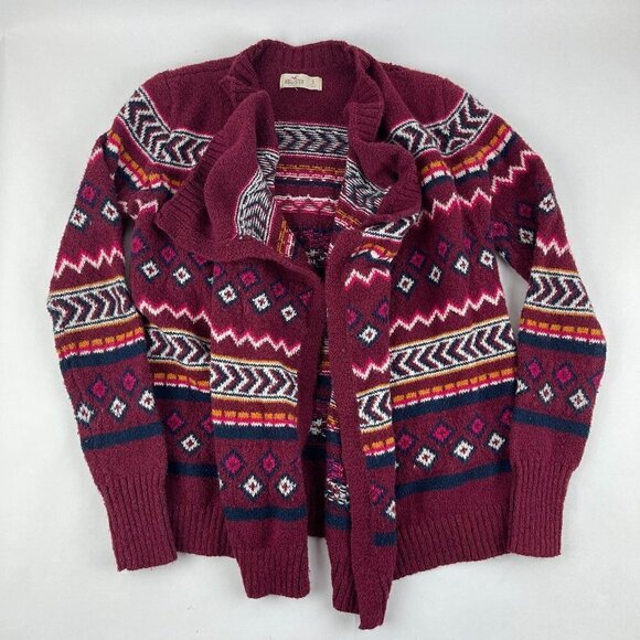 Hollister Wrap Style Cardigan Womens Small Red Aztec Striped Long Sleeve - Picture 1 of 8
